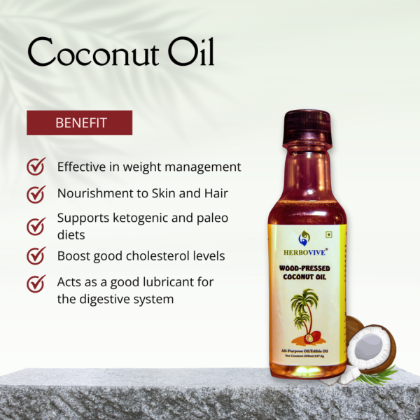 Banner describing the benefits of Coconut Oil and how it is helpful in managing diets and skin and hair care